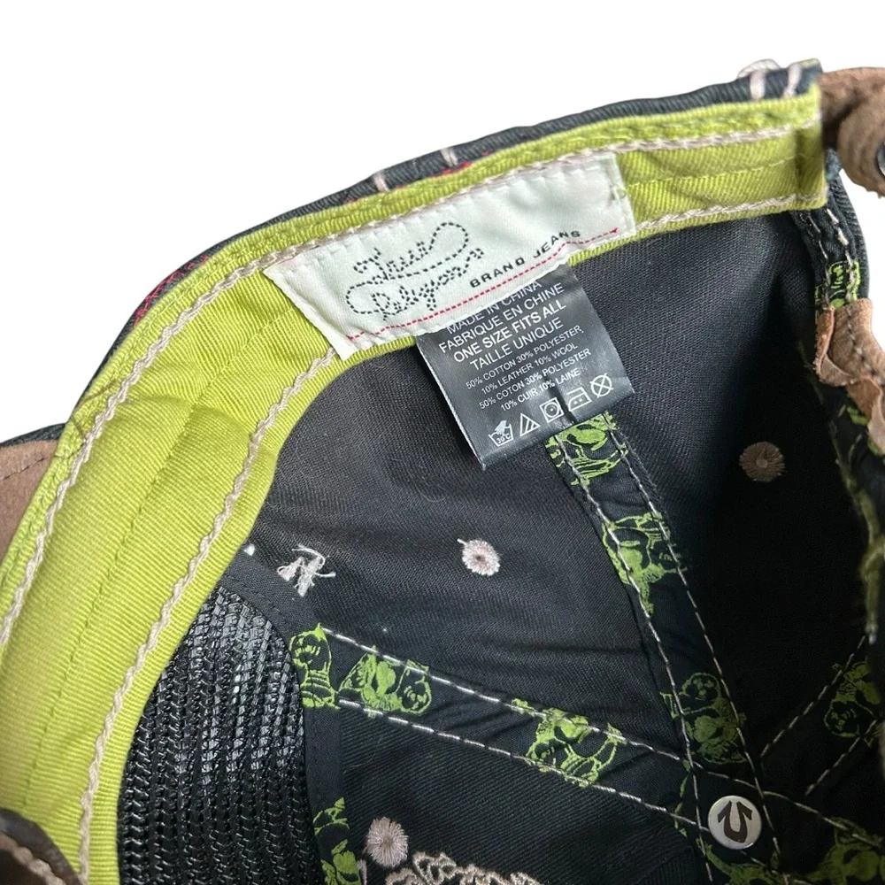 True Religion Distressed Plaid Trucker Hat Brown Green Y2K Horseshoe OS